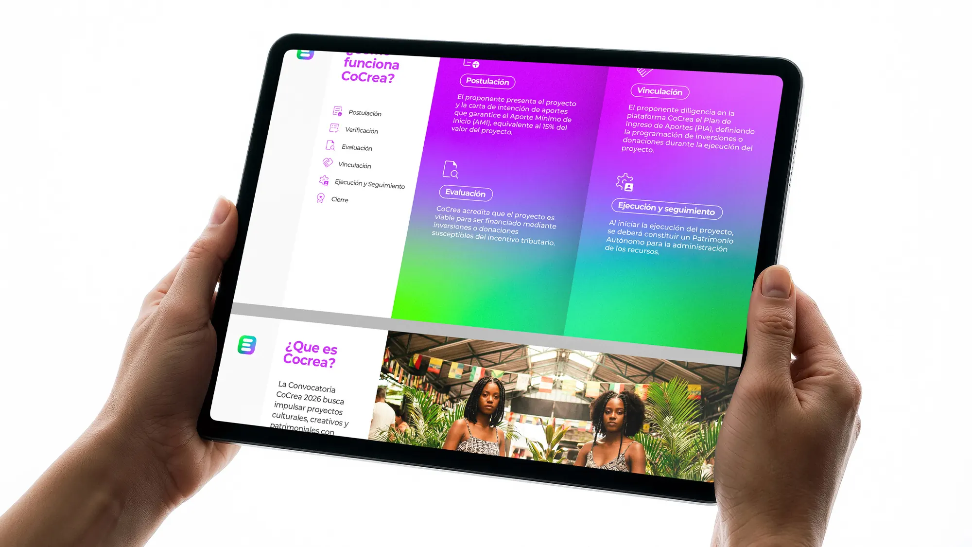 EMTV+ tablet interface for the CoCrea community funding program