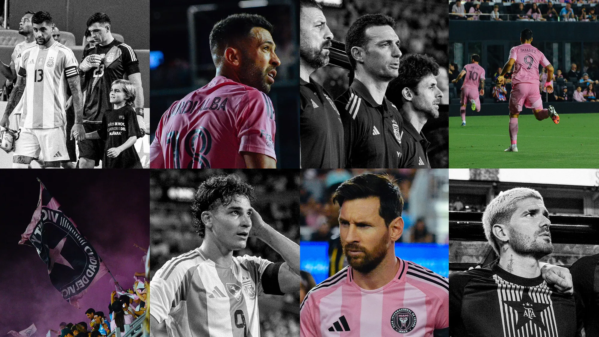 Inter Miami coverage: Argentina national team players, Jordi Alba, Messi, Suárez and the club's staff and flags